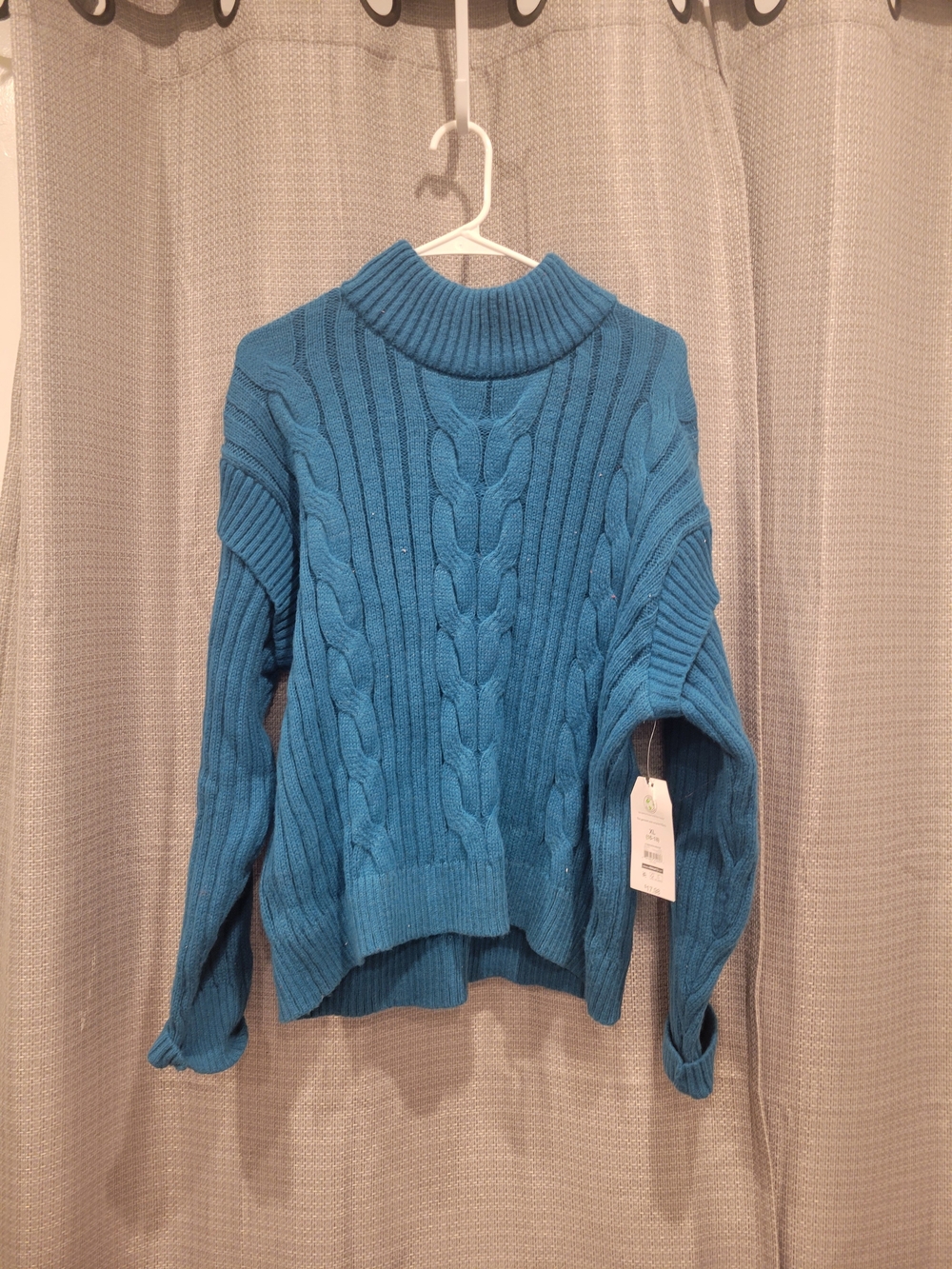 Time and Tru Teal Cable Knit Mock Neck Sweater